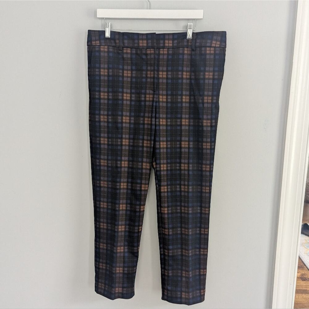 Women's Ann Taylor 14 Pants Cropped Plaid Black Tan Navy 27.5 Inseam